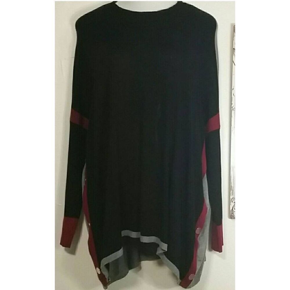 Joseph‎ A Sweater Ladies Large Black Gray Color block Tight Knit Tunic